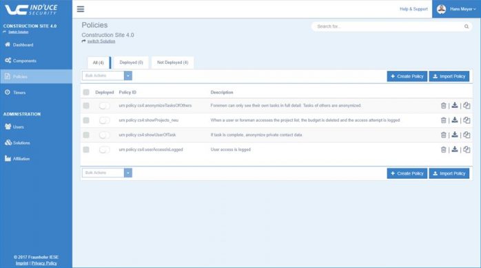 Fraunhofer IESE - Übersicht über die Nutzungsberechtigungen in unserem Cloud-Dienst (Stand 2017) für Datennutzungskontrolle und informationeller Selbstbestimmung