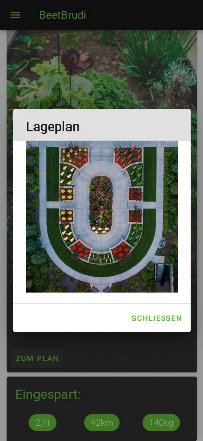 Screenshot aus der App »BeetBrudi«. Man sieht den Lageplan des Gartens.