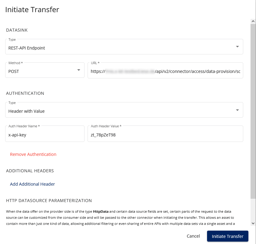 Figure 10: sovity EDC UI – Initiate Data Transfer view