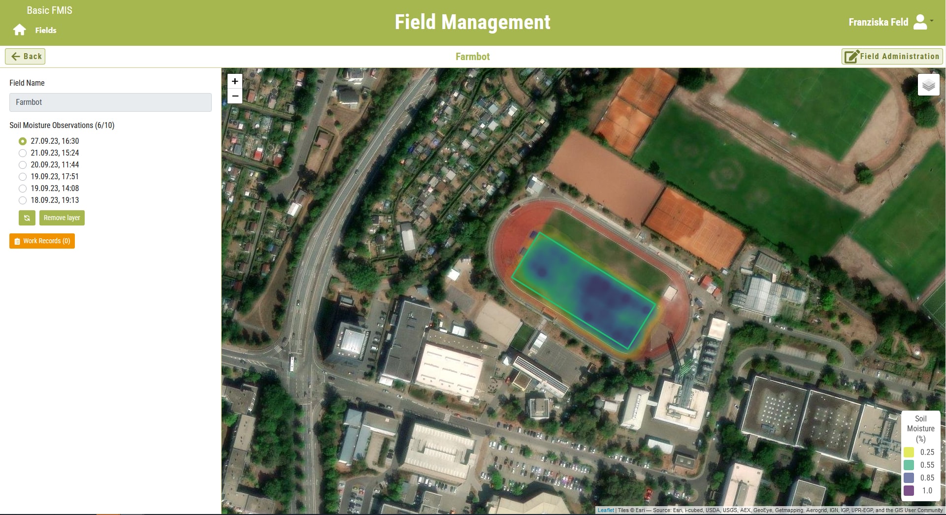 Figure 11: Basic FMIS UI visualizes the Soil Moisture Measurements