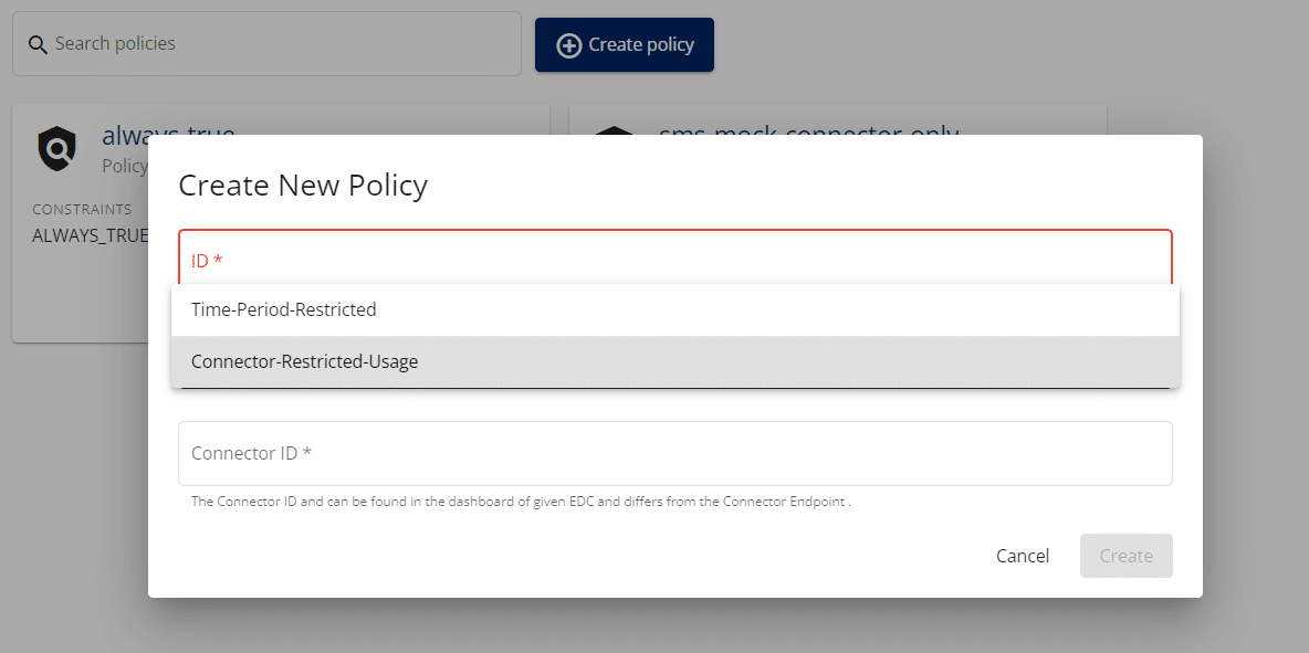 Figure 5: sovity EDC UI – “Create New Policy" view