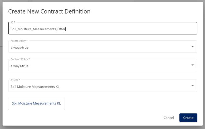 Figure 6: sovity EDC UI – “Create New Contract Definition” view
