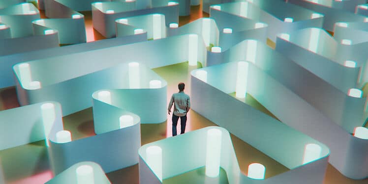 Labyrinth an EU KI-Verordnungen (AI Act) sorgen für Rechtsunsicherheit; istock.com/gremlin