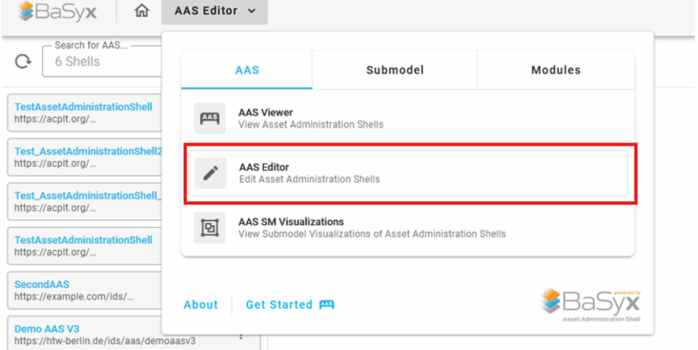 AAS Software, um Verwaltungsschale (AAS) mit Eclipse BaSyx zu erzeugen, Screenshot Schritt 1