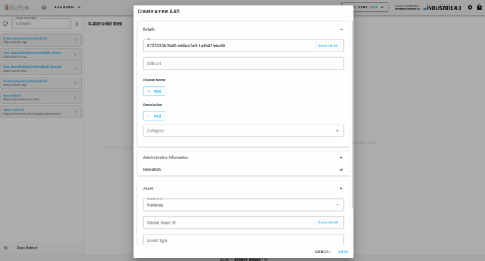AAS Software, um Verwaltungsschale (AAS) mit Eclipse BaSyx zu erzeugen, Screenshot Schritt 3: Data