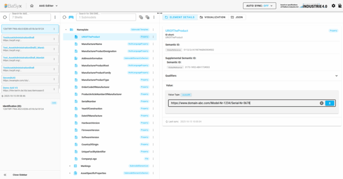 AAS Software, um Verwaltungsschale (AAS) mit Eclipse BaSyx zu erzeugen, Screenshot Schritt 6: Digital Nameplates