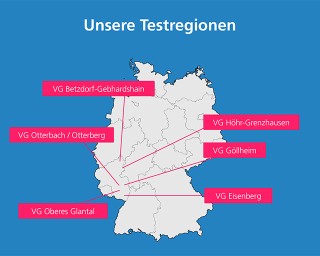 Das Bild zeigt die Testregionen in Rheinland-Pfalz.