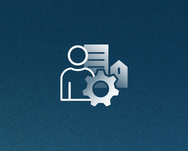 Icon, das eine Person, ein Zahnrad und im Hintergrund eine stilisierte Stadt zeigt. Das Icon steht für Soziotechnische Systeme.