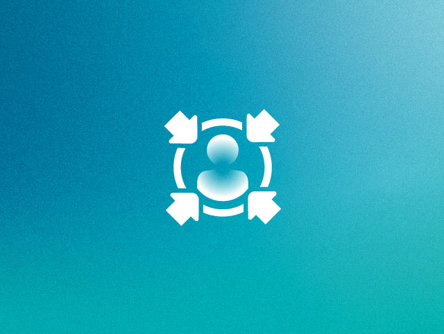 Visual Fokus Mensch für Innovationsprozesse in Unternehmen, blau, türkis, icon